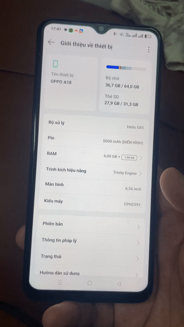 Oppo A18 Đen 64GB, Bảo Hành 6 Tháng, Giá Tốt. Mua bán Điện thoại tại Quận Đống Đa Hà Nội được đăng bởi Đặng Công Thành hình 1