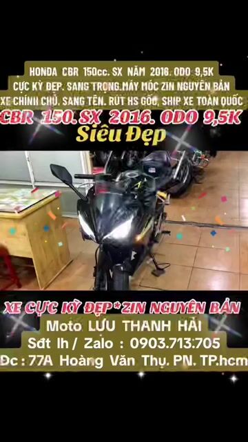 HONDA CBR 150.SX 2016. ODO 9,5K. MÁY MÓC ZIN. ĐẸP. Mua bán Xe máy tại Quận Phú Nhuận Tp Hồ Chí Minh được đăng bởi MOTO LUU THANH HAI  77A hình 1