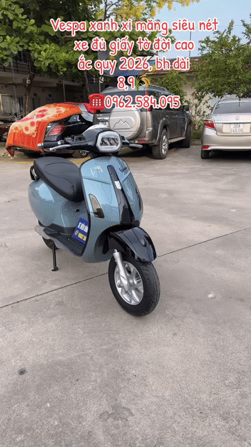 Xe máy điện Vespa Xanh xi măng đủ giấy. Mua bán Xe máy tại Quận Cầu Giấy Hà Nội được đăng bởi Xe điện Bình Phương hình 1