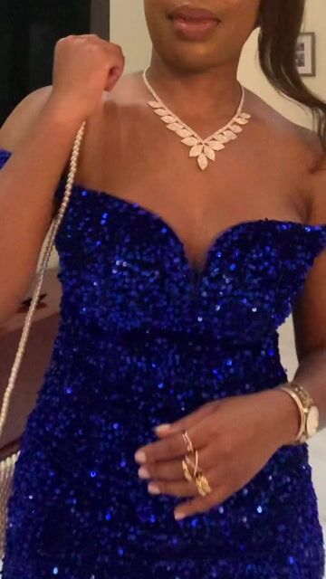 Blue sequin dress with high slit