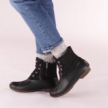Womens Sperry Top-Sider Saltwater Quilted Nylon Duck Boot - Black video thumbnail