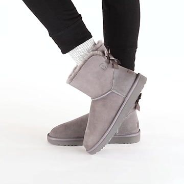Womens UGG® Mini Bailey Bow II Boot - Gray video thumbnail
