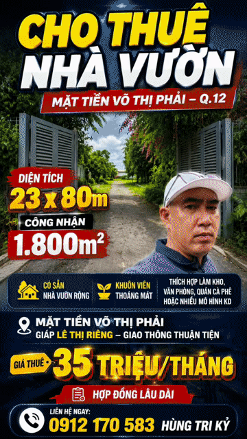 Cho thuê Nhà ở Quận 12 Tp Hồ Chí Minh diện tích 1800 m² giá 35 triệu/tháng