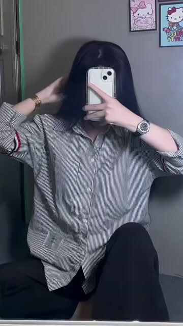 Áo sơ mi sọc trắng đen vải thoáng mát. Mua bán Quần áo tại Huyện Thoại Sơn An Giang được đăng bởi Quỳnh Như hình 1