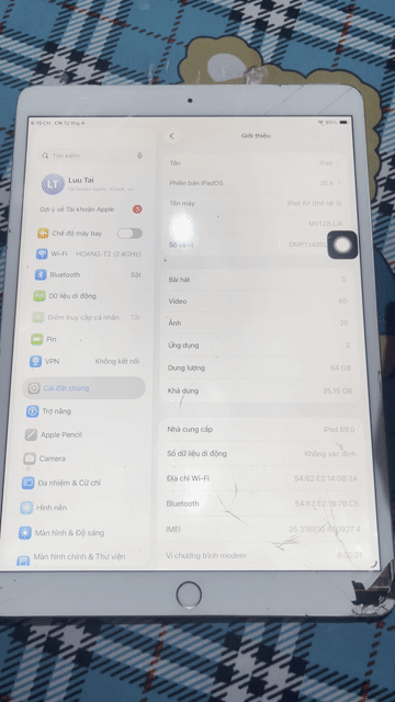 Apple iPad Air 3 Bạc Có sim:lâu lâu đen màn 1 cái. Mua bán Máy tính bảng tại Huyện Châu Thành Kiên Giang được đăng bởi DD Computer TH hình 1