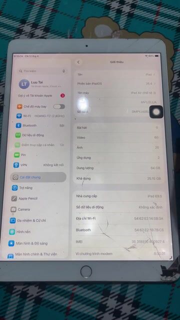Apple iPad Air 3 Bạc Có sim:lâu lâu đen màn 1 cái. Mua bán Máy tính bảng tại Huyện Châu Thành Kiên Giang được đăng bởi DD Computer TH hình 1