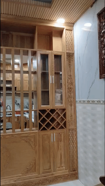 Vách ngăn tủ Gỗ sồi Vàng gỗ phòng khách. Mua bán Tủ, kệ gia đình tại Quận 12 Tp Hồ Chí Minh được đăng bởi XƯỞNG GỖ LÂM PHÁT hình 1