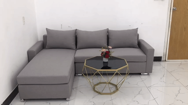 Bộ ghế sofa góc L vải bố xám ghi ở Bình Dương. Mua bán Bàn ghế tại Thị xã Bến Cát Bình Dương được đăng bởi Thế Giới Sofa Phước Nguyễn hình 1