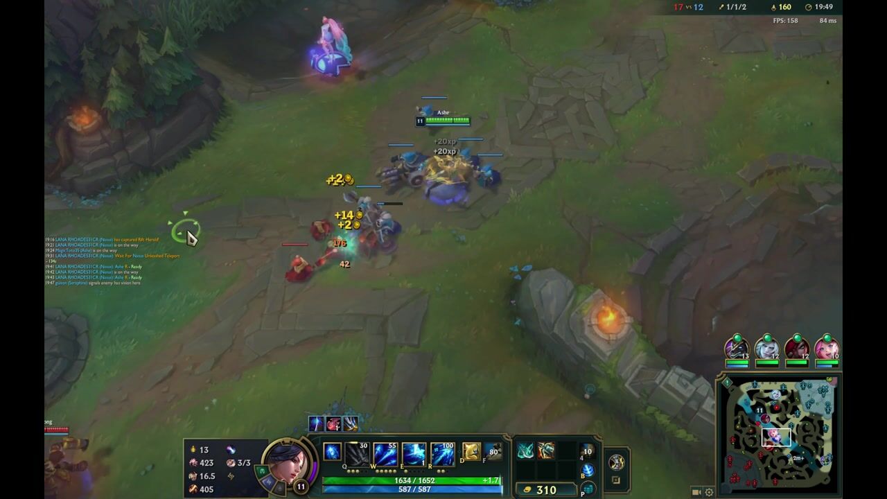 Frame 1, -20s: You: mid lane, HP 97%; Visible: monkeyking; Unseen: lux 3s, volibear 4s, anivia 4s, twitch 6s