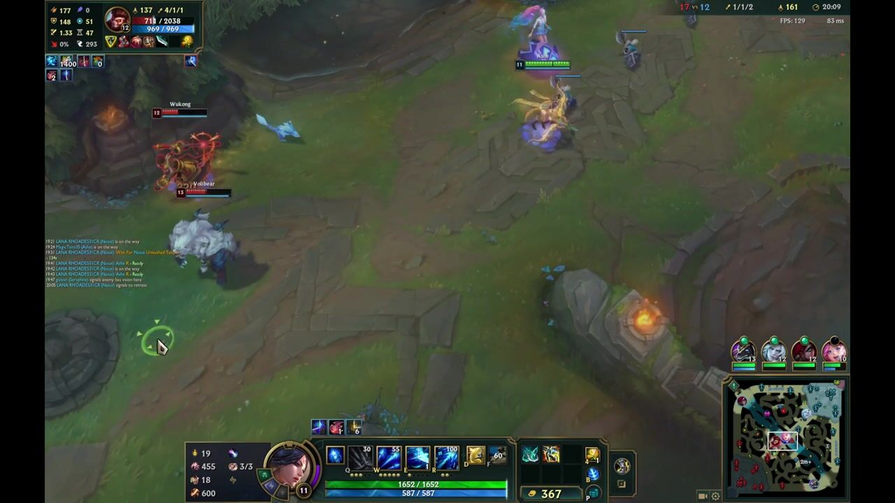 Frame 4, the decision: You: mid lane, HP 99%; Visible: twitch