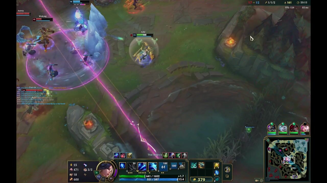 Frame 5, taking damage: You: mid lane, HP 60%; Visible: anivia, twitch
