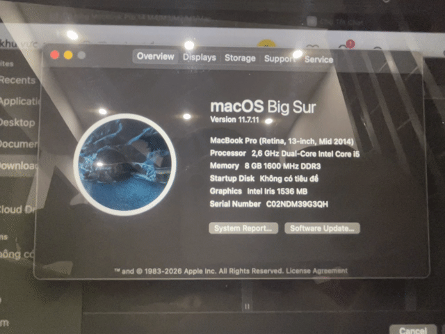 Apple MacBook Pro 13 inch 2014 8GB/128GB Bạc. Mua bán Laptop tại Quận 8 Tp Hồ Chí Minh được đăng bởi ngọc vũ hình 1