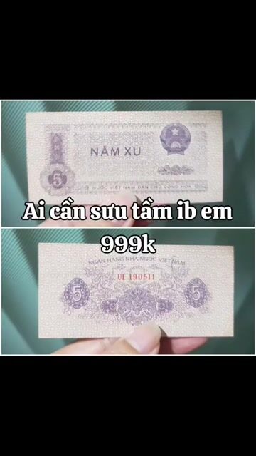 TỜ 5 XU TIỀN GIẤY XƯA. Mua bán Đồ sưu tầm, đồ cổ tại Quận Bình Tân Tp Hồ Chí Minh được đăng bởi AnNhiênRẻĐẹpĐồ hình 1