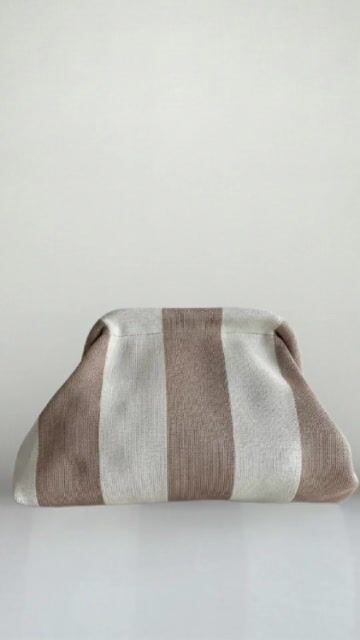 CLUTCH. | Beige & White Striped Woven Pouch Clutch Bag