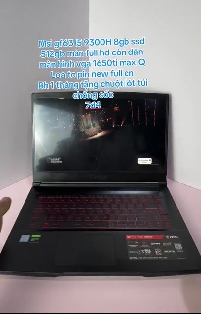 MSI GF63 i5 9300H 8GB/512GB GTX 1650Ti Max Q Đen. Mua bán Laptop tại Quận 6 Tp Hồ Chí Minh được đăng bởi Máy Tính Bảo Ngọc hình 1