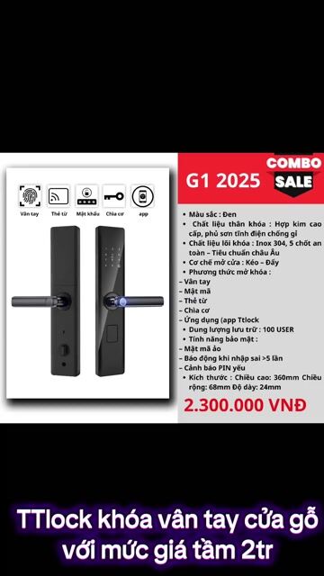 Khóa cửa thông minh TTlock G001 Đen. Mua bán Nội thất, đồ gia dụng khác tại Quận Tân Phú Tp Hồ Chí Minh được đăng bởi HKH Khóa hình 1