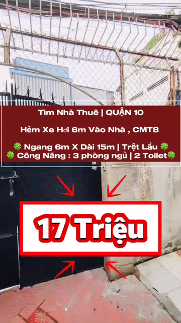 Cho thuê Nhà ở Quận 10 Tp Hồ Chí Minh diện tích 90 m² giá 17 triệu/tháng