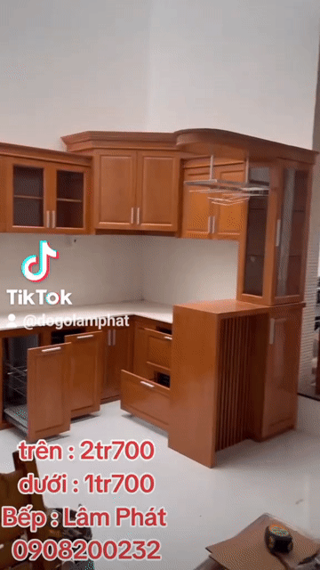 Tủ bếp Bếp Lâm Phát gỗ sồi chữ L. Mua bán Tủ, kệ gia đình tại Huyện Hóc Môn Tp Hồ Chí Minh được đăng bởi ĐỒ GỔ LÂM PHÁT hình 1