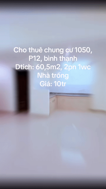Cho thuê Căn hộ Chung cư Quận Bình Thạnh Tp Hồ Chí Minh diện tích 65 m² giá 10 triệu/tháng