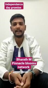 Pinnacle Blooms Network 75th Independence Day Promise by Bharath, Occupational Therapist of Pinnacle @ Suchitra II in English